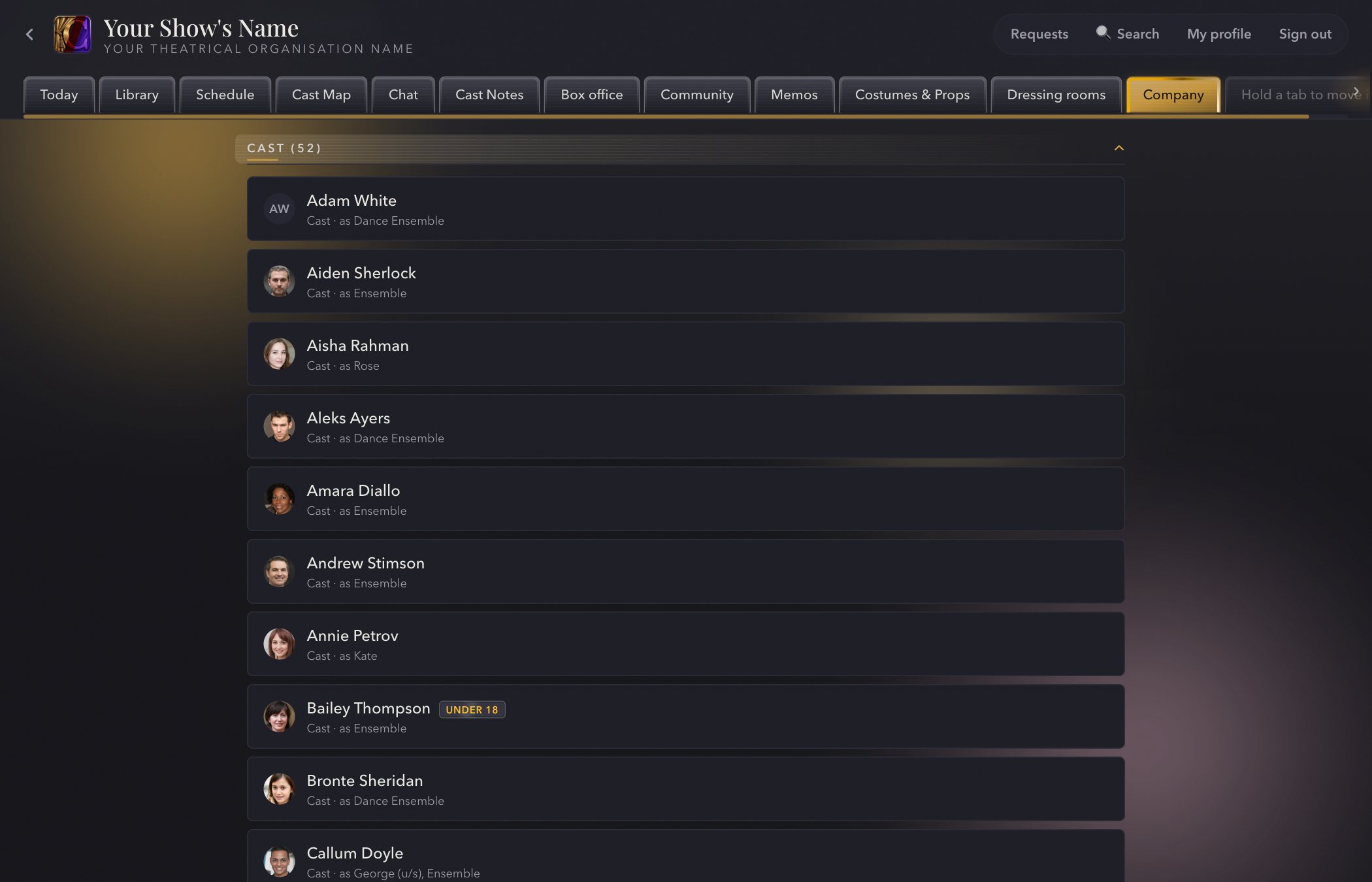 The Company tab — every name, every role
